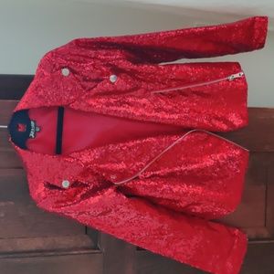 Red sequin girls moto jacket, size 7/8